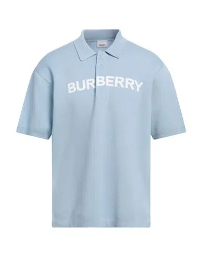 Burberry Man Polo Shirt Sky Blue Size Xxl Wool, Cotton