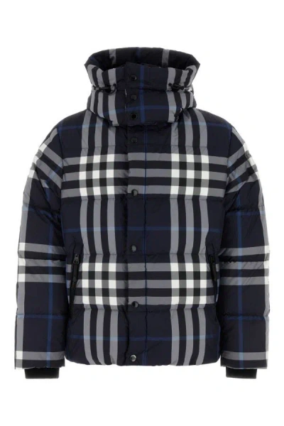 Burberry Man Printed Polyester Down Jacket In Multicolor