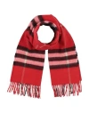 Burberry Check Pattern Cashmere Scarf With Fringed Profiles In Red