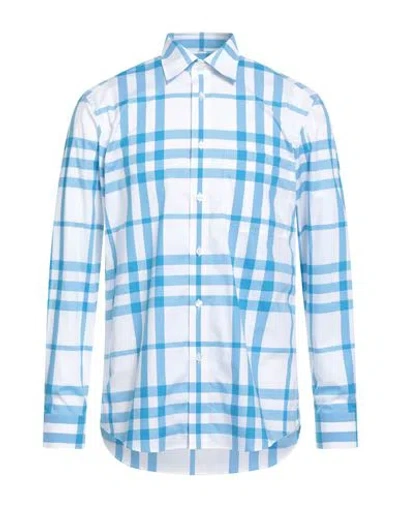 Burberry Man Shirt Azure Size M Cotton, Elastane In Black