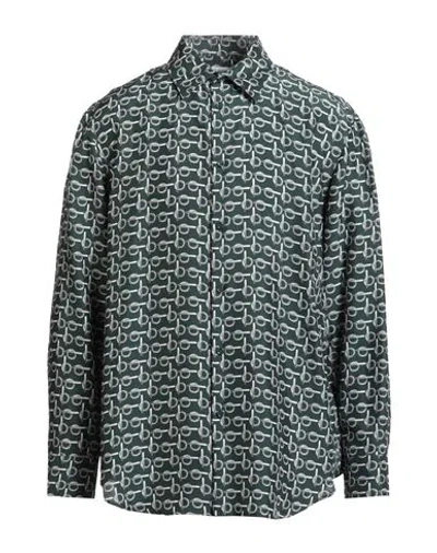 Burberry Man Shirt Dark Green Size M Silk