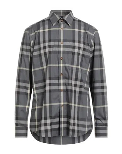 Burberry Man Shirt Lead Size L Cotton, Elastane In Gray