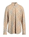 Burberry Men Beige Shirt With Button-down Collar And Check Motif In Cotton Man In Beige