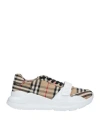 Burberry Beige And White Low Top Sneakers With Vintage Check Print And Rubber Sole In Canvas And Leather Man In Beige