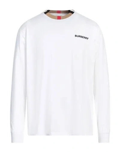 Burberry Man T-shirt White Size L Cotton, Elastane