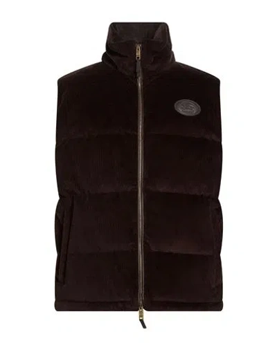 Burberry Man Vest Dark Brown Size M Cotton, Lambskin