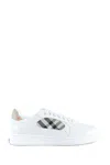 Burberry Men Low-top Leather Sneakers With Check Inserts In White