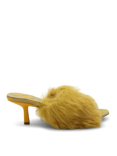 Burberry Jackie Shearling And Leather Mules In Yellow