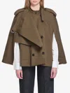 Burberry Women Green Double-breasted Cape With Front Button Closure In Cotton Woman
