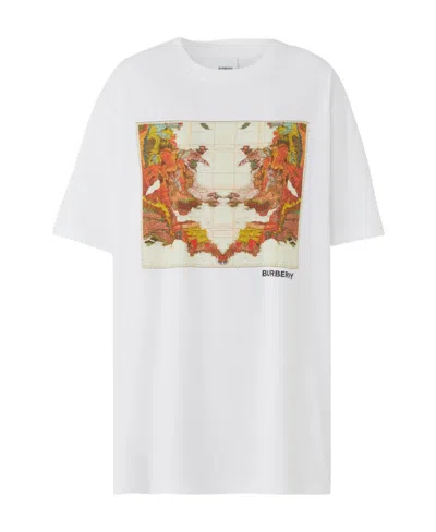 Burberry Map Logo-print Oversized T-shirt In White