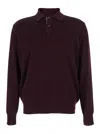 Burberry Bordeaux Polo Shirt With Classic Collar And Check Detail In Wool Man In Burgundy