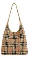 Burberry Womens Sand Small Margate Check Raffia Hobo Bag In Neutral