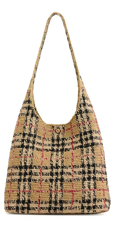 BURBERRY MARGATE LARGE RAFFIA HOBO BAG SAND