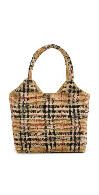 Burberry Margate Medium Raffia Tote Bag Sand In Brown