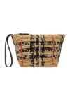 Burberry Margate Leather-trimmed Woven Raffia Clutch Bag In Brown