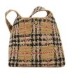 Burberry Womens Sand Small Margate Check Raffia Hobo Bag In Brown