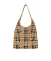 Burberry Womens Sand Small Margate Check Raffia Hobo Bag In Multi