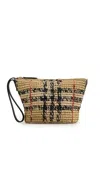 Burberry Margate Leather-trimmed Woven Raffia Clutch Bag In Brown