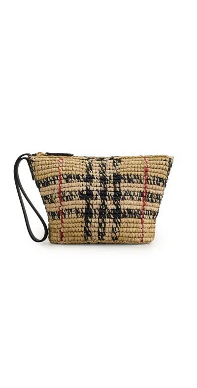 BURBERRY MARGATE SMALL RAFFIA POUCH SAND
