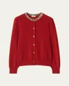 Burberry Margot Check-trim Crewneck Cardigan In Red