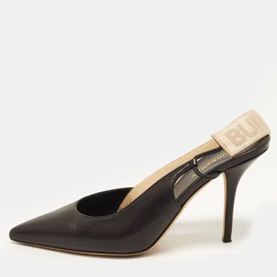 Pre-owned Burberry Maria Size 38 Black/beige Leather And Satin Slingback Pumps