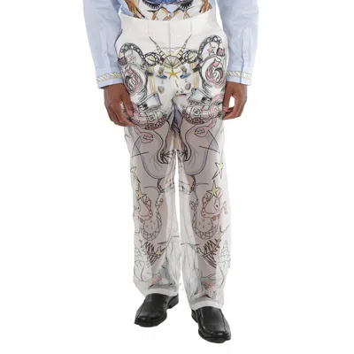 Burberry Marine Sketch Print Layered Silk Trousers In White