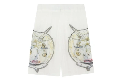 Pre-owned Burberry Marine Sketch Sheer Plisse Shorts White