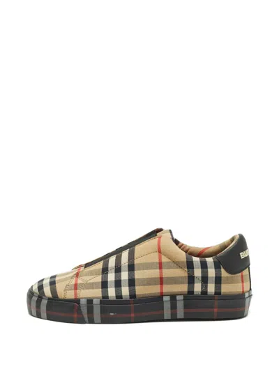 Pre-owned Burberry Markham Check Slip-on Sneakers In Neutral
