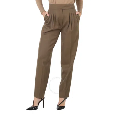 Burberry Marleigh Warm Taupe Wool Twill Pleat Detail Tailored Trousers In Brown