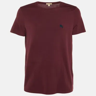 Pre-owned Burberry Maroon Cotton Crew Neck T-shirt L In Burgundy