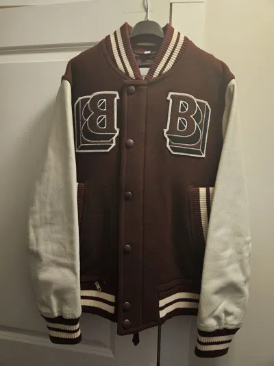 Pre-owned Burberry Maroon Leather Teddy Bomber Jacket In Red