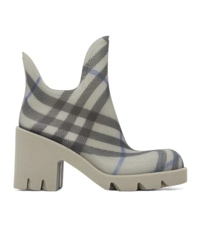 Burberry Gray Marsh Heeled Rubber Rain Boots In Lichen Ip Check