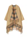 Burberry Checked Fringed-edge Cape In Beige
