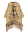 Burberry Checked Fringed-edge Cape In Beige