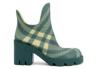 Pre-owned Burberry Marsh Check Printed Roundtoe Ankle Boots (women's) Sneakers In Green