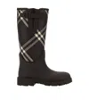 Burberry Rubber Marsh Stamp Check Rain Boots In Black
