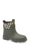 Burberry Marsh Stamp Checked Nylon-paneled Rubber Ankle Boots In Black