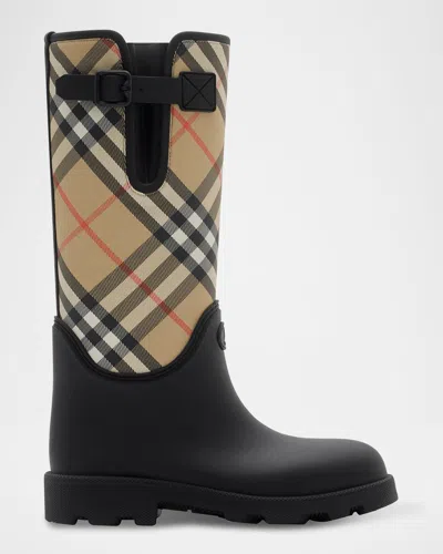 Burberry Marsha Stamp High Synthetic Rubber Rain Boots In Black