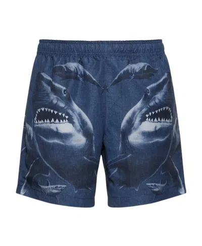 Burberry Martin Logo Beach Shorts In Blue