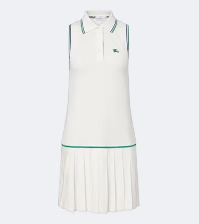 Burberry Logo-embroidered Pleated Cotton Dress In White