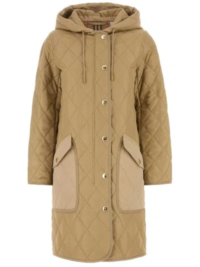 Burberry Diamond-quilted Hooded Parka Coat In Brown