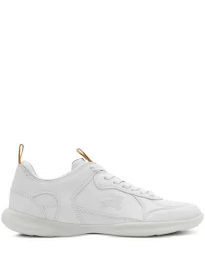 Burberry Blade Check Leather Trainer Sneakers In White