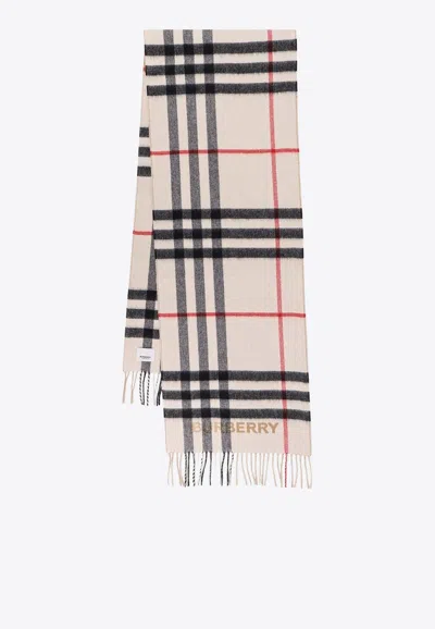 Burberry Maxi Check Fringed Scarf In White