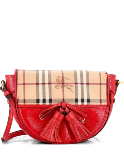 Pre-owned Burberry Maydown Haymarket Coated Canvas And Leather Small Crossbody Bag In Neutral