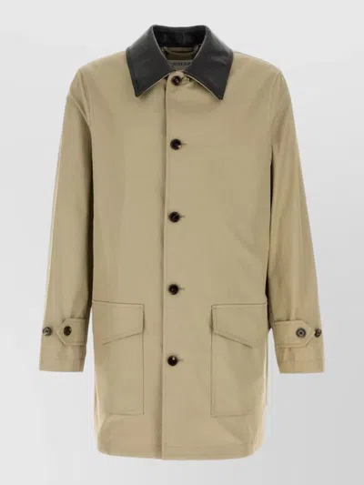 Burberry Meadowbank Cotton Long Overcoat Contrast Collar In Brown