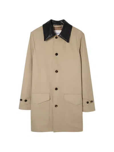 Burberry Leather-trimmed Cotton-gabardine Trench Coat In Neutral