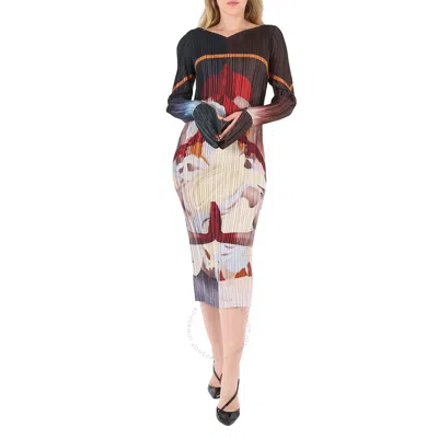 Burberry Meditation Print Satin Plisse Dress In Multi