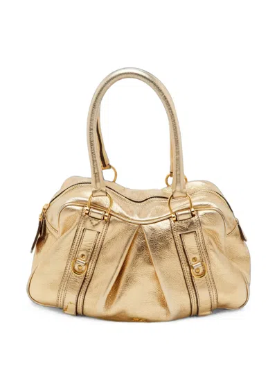 Pre-owned Burberry Medium Ashbury Metallic-leather Tote Bag In Gold