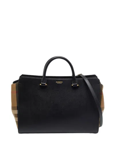 Pre-owned Burberry Medium Banwell Check Tote Bag In Black