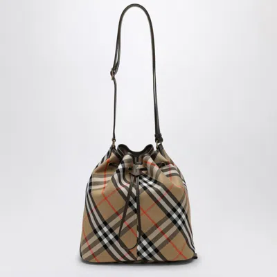 Burberry Medium Beige Bucket Bag With Check Pattern